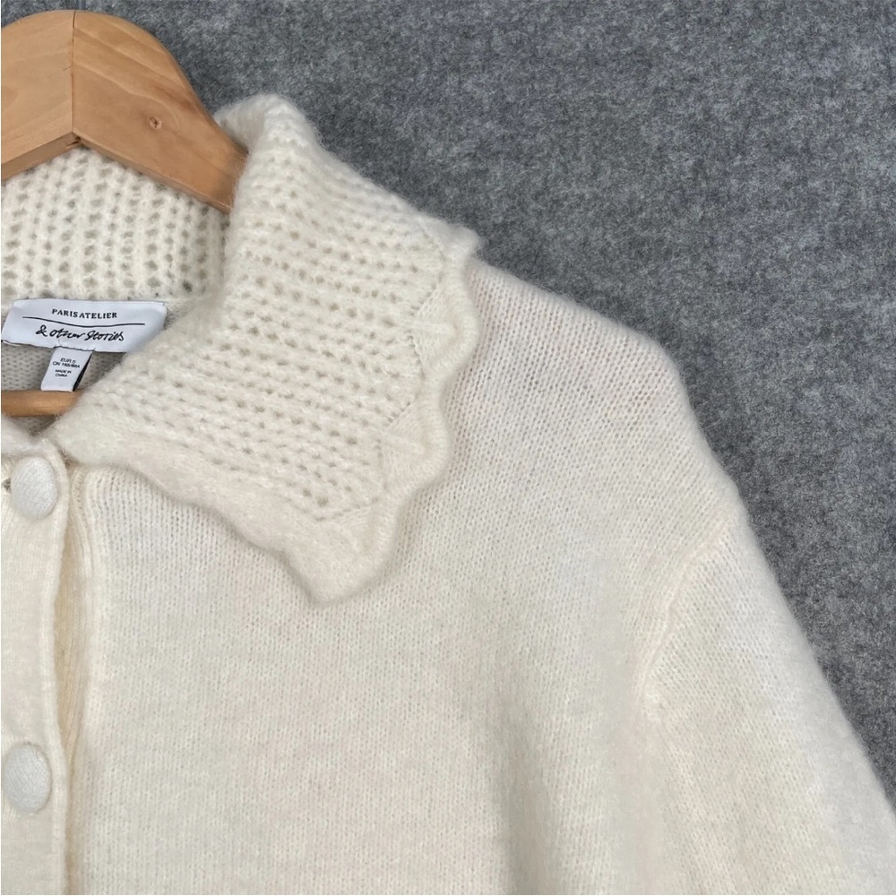 & OTHER STORIES Cardigan Sz Medium Womens Beige Knit Wool Blend Cropped Button - Picture 5 of 12